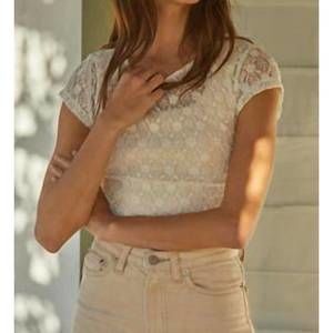 NEW BY TOGETHER lace flower detail short sleeve top in ivory